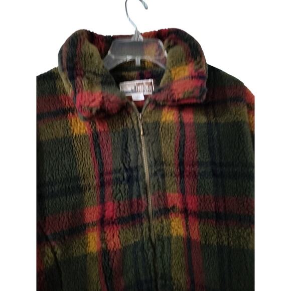 3235) Vintage Braetan Micro Velour Fleece Plaid Zip Front Berber Coat Large - Picture 2 of 11